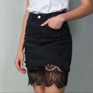 Black & Lace Jean Skirt NWOT